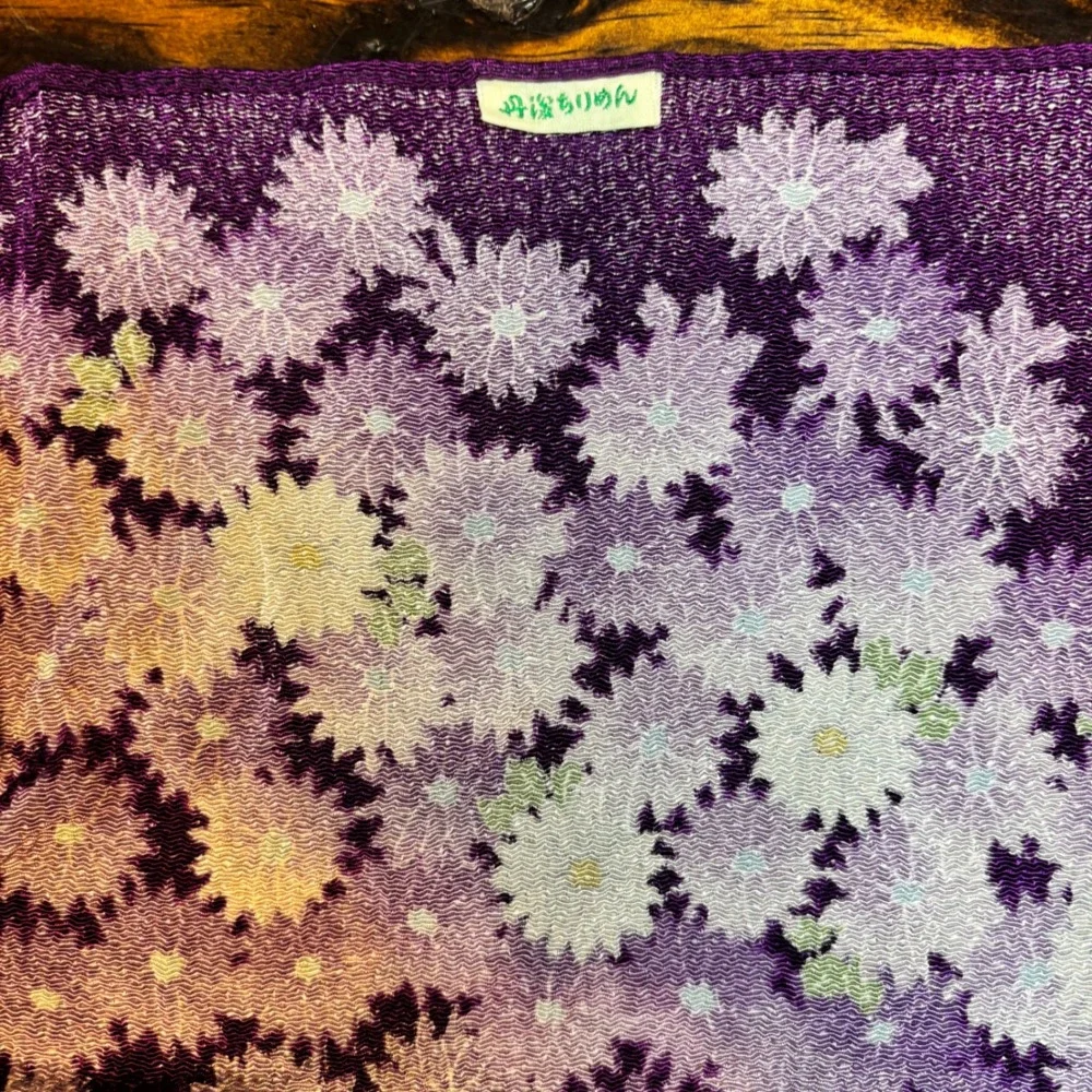Vintage Nikkei Purple Silk Scarf Chrysanthemum Floral Print Japan 100% Silk‎